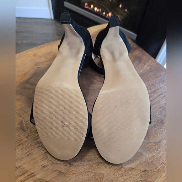 DONATED - Black Velvet Open Toe Sandals with 3" Heels and Adjustable Ankle Strap - Picture 9 of 11